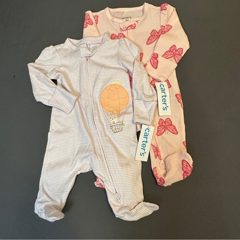 Carter's‎ 2-Pack Baby Girl Footed Pajamas Sleepers 3M NWT Butterfly